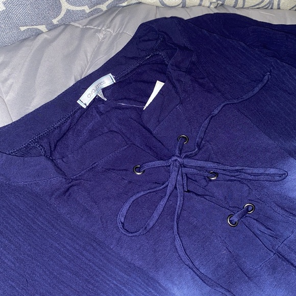 Ava James bell sleeve hi lo tunic Lace up neckline Tie dyed navy and white large - Picture 13 of 15